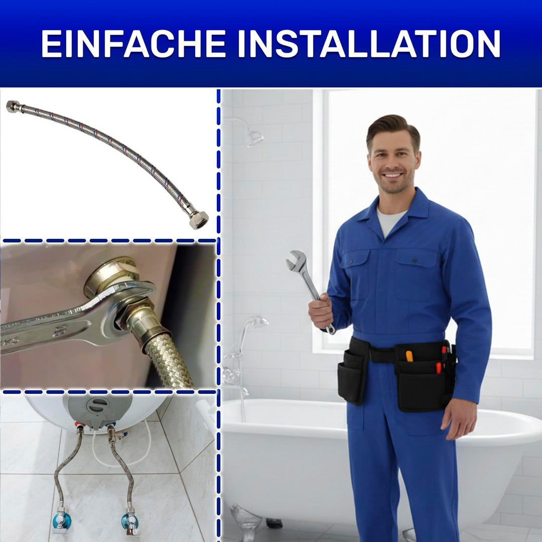 Flexibles Wasseranschluss 40 cm mit Edelstahlgewebe Innengewinde-Innengewinde 3/8” x 1/2” mit einem