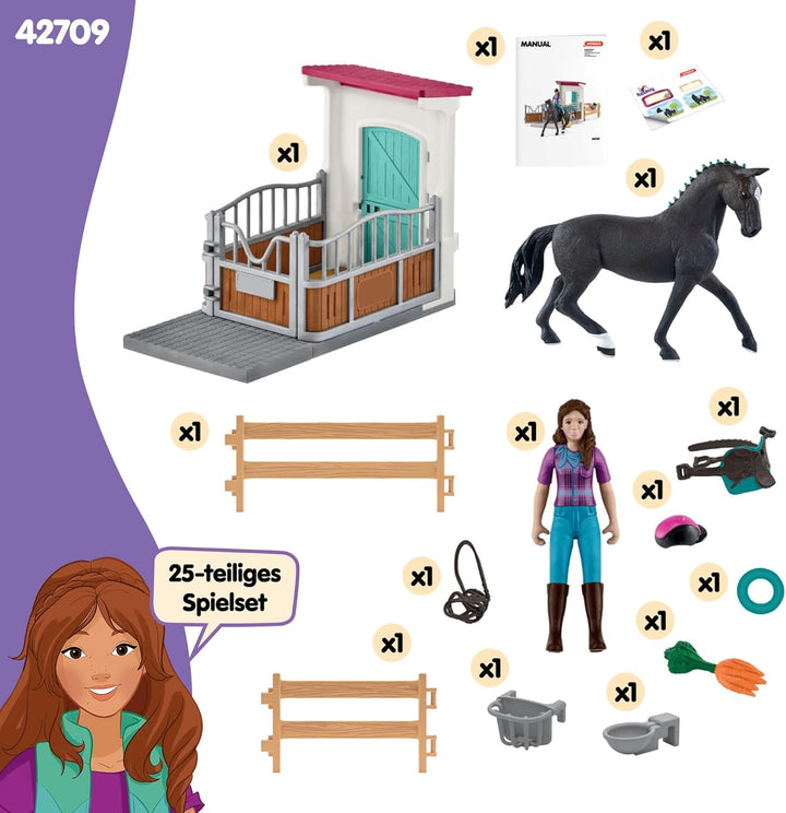 schleich Horse Club | Pferdebox mit Lisa & Storm 42709 | Set inkl. Stall, bewegliche Mädchenfigur, P