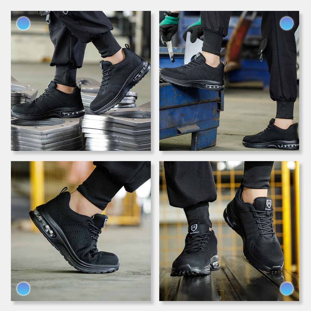 Sicherheitsschuhe Damen Herren Stahlkappenschuhe Arbeitsschuhe Sportlich Atmungsaktiv, 36 EU Schwarz