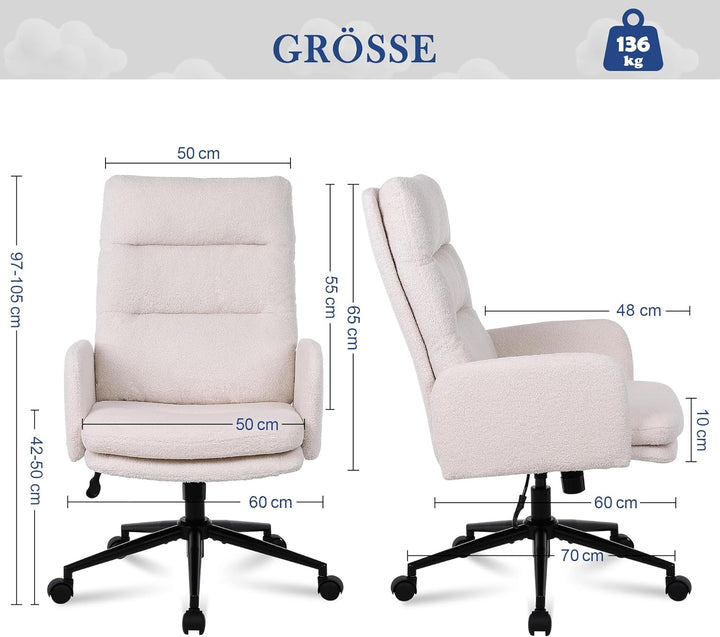 Schreibtischstuhl, Bürostuhl aus Kunstpelz, Schminktisch Stuhl, Höhenverstellbar Drehstuhl, Ergonomi
