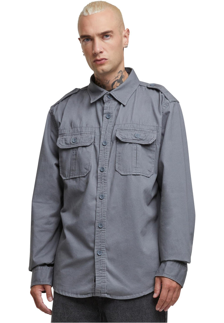 Brandit Herren Vintage Shirt Long Sleeve Hemd S Charcoal Grey, S Charcoal Grey