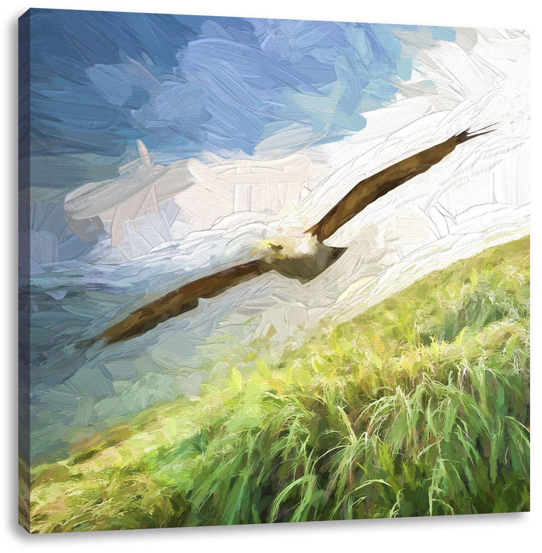 Pixxprint Majestätischer Weisskopfseeadler Pinsel Effekt, Format: 70x70 auf Leinwand, 70x70