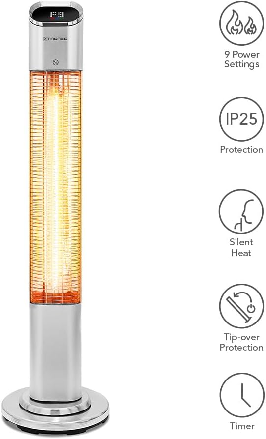 TROTEC Infrarotheizung Standgerät IRS 2050 E – Heizleistung 200 W / 2000 W – Heizstrahler, IP25, ink