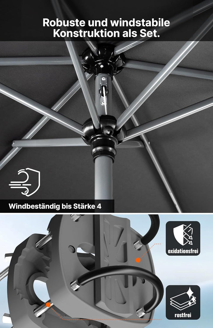 4smile Sonnenschirm Balkon mit Halterung im 3-er-Set, 210x140 cm, UV 50+, Sonnenschutz Balkon, Balko
