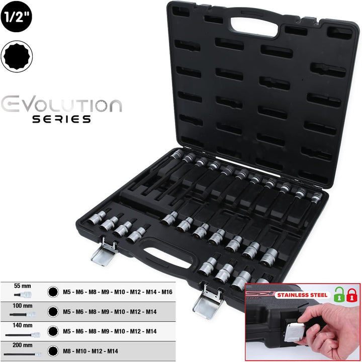 KS Tools 911.4540 EVOLUTION Series 1/2" Bit-Stecknuss-Satz für Vielzahn (XZN)-Schrauben, 26-tlg