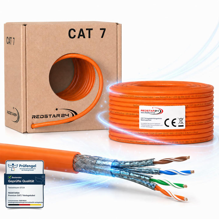 RedStar24 CAT 7 Verlegekabel 50m Netzwerkkabel Datenkabel LAN CAT7 Kabel Kupfer Installationskabel C
