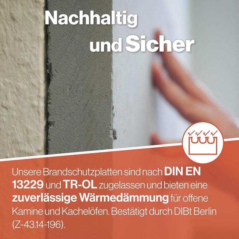 Feuerfest 123 - Brandschutzplatte 500x610x70 mm, Kalziumsilikatplatte, Dämmplatten für Öfen & Kamine