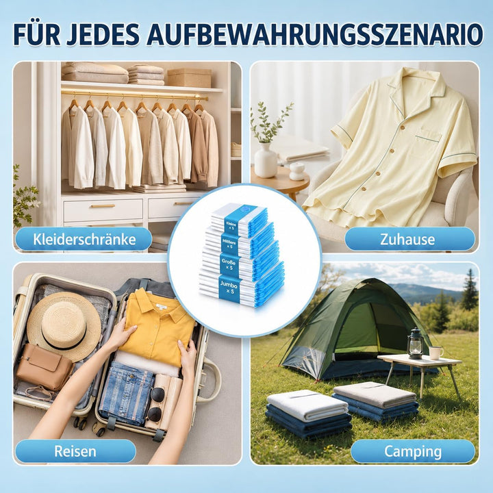 Vakuumbeutel für Kleidung 20 Stück mit Elektrischer Luftpumpe Vakuumierbeutel (5xJumbo/5xGross/5xMit