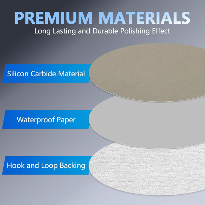 VIBRATITE 40 Stück 125mm Nass Trocken Schleifpapier Feine Körnung 80 bis 7000 Korn Sortiment mit Sch