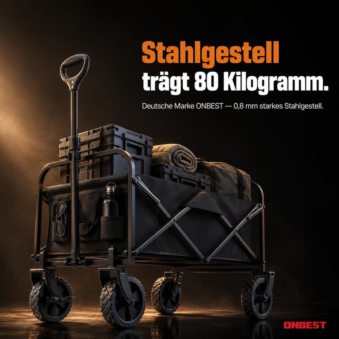 ONBEST Bollerwagen faltbar - Plus Regenschutz - Faltbollerwagen - Bollerwagen Für viele Anwendungen