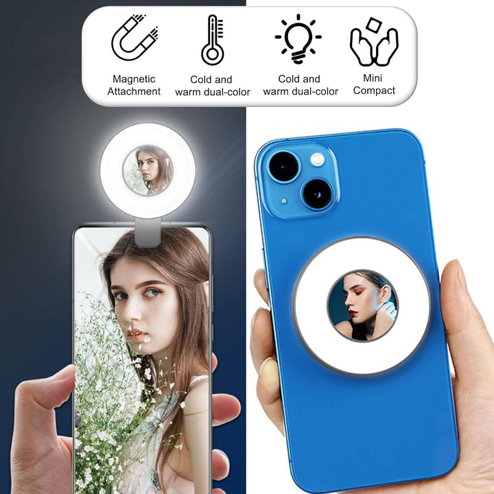 Mini-Selfie-Licht mit Magnet für iPhone – wiederaufladbares Handy-Selfie-Licht mit 3 Lichtmodi/3 Hel