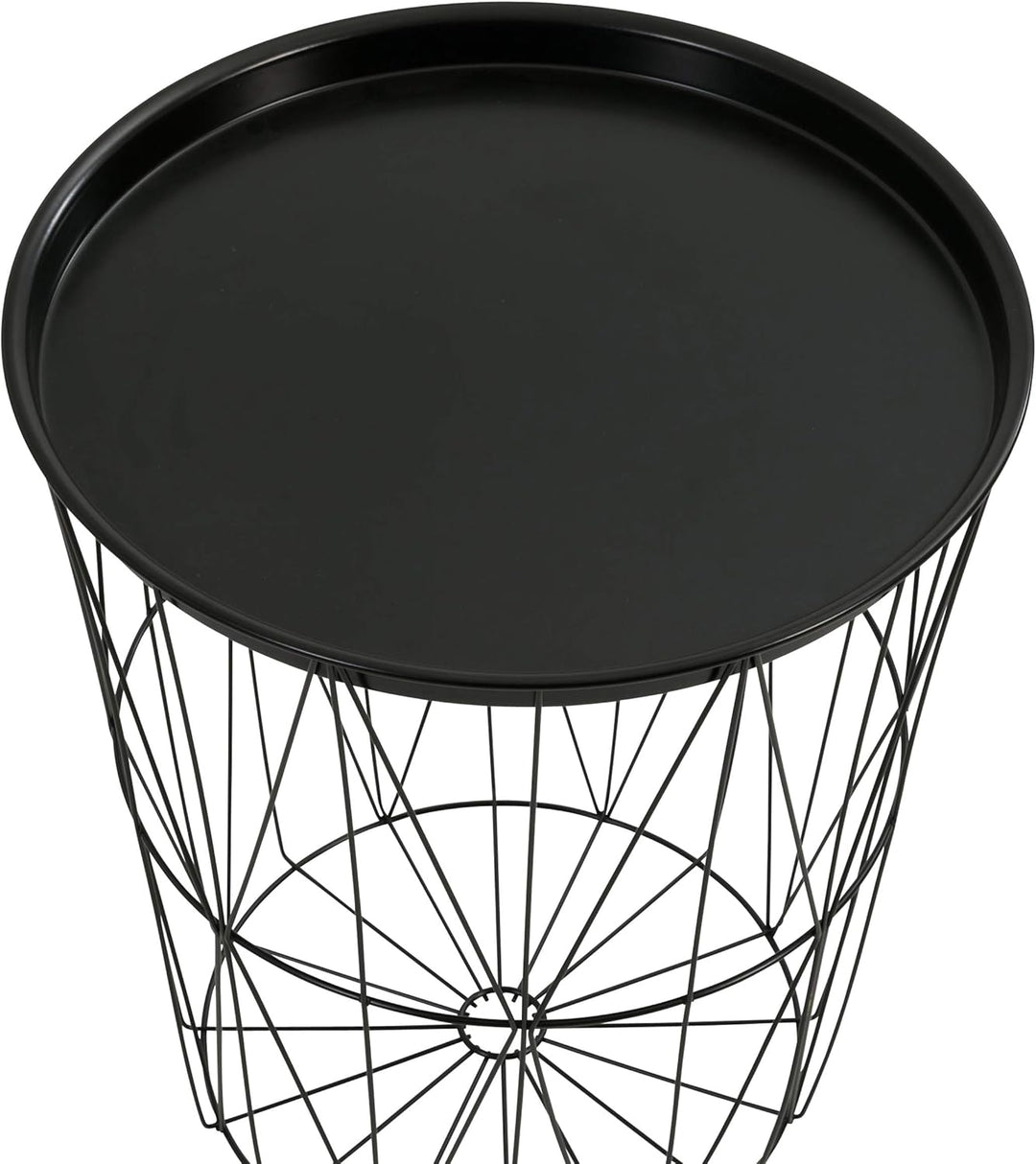 greemotion Drahtkorb-Tisch mit Tablett, Stahl, Ø ca. 40 cm, Höhe ca. 46 cm, Schwarz Ø ca. 40 cm Schw