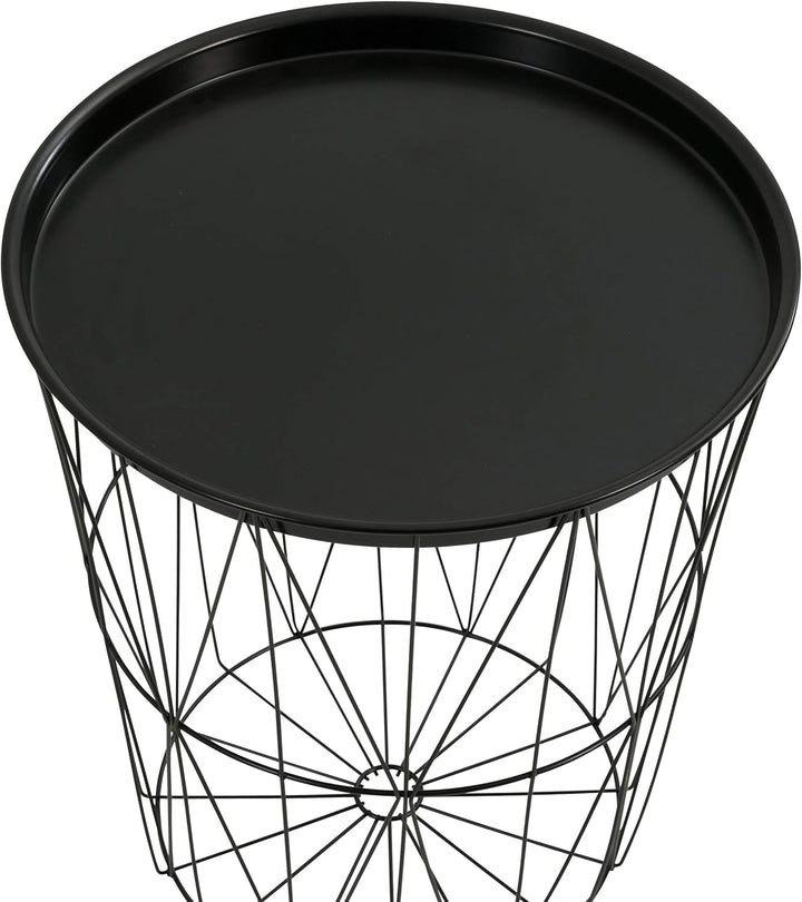 greemotion Drahtkorb-Tisch mit Tablett, Stahl, Ø ca. 40 cm, Höhe ca. 46 cm, Schwarz Ø ca. 40 cm Schw