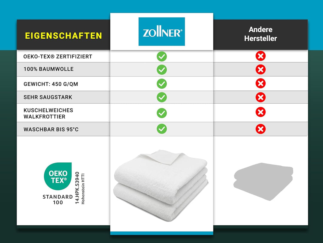 ZOLLNER 2er Set Saunatücher in 70x180 cm - weiche und saugstarke Handtücher in weiss - mit praktisch