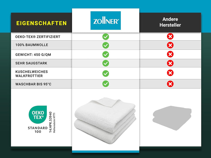 ZOLLNER 2er Set Saunatücher in 70x180 cm - weiche und saugstarke Handtücher in weiss - mit praktisch