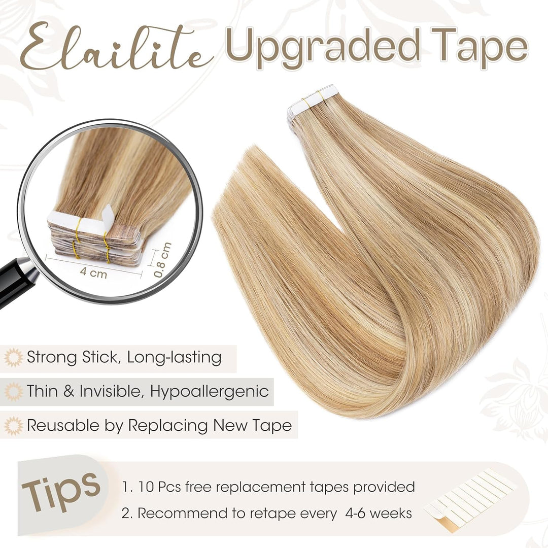 Elailite Tape Extensions Haarverlängerung - Invisible Tape Extensions Echthaar - Remy Real Human Hai
