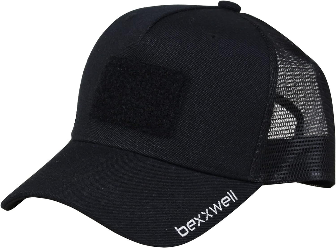 Bexxwell Trucker Cap schwarz mit Klett-Patch (optimale Passform, Kappe, Black, Truckercap, Logo, Cap
