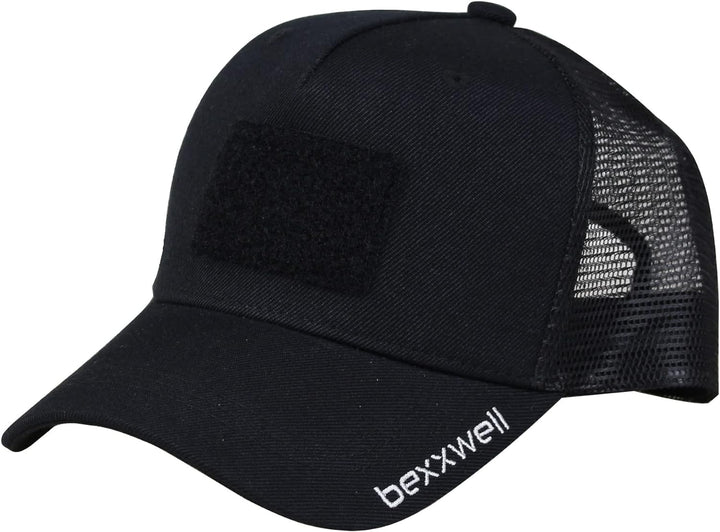 Bexxwell Trucker Cap schwarz mit Klett-Patch (optimale Passform, Kappe, Black, Truckercap, Logo, Cap