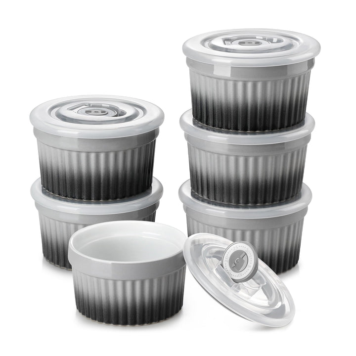 vancasso RAMEKINS 200ml Soufflé Förmchen Set von 6, Ø9,5cm Creme Brulee Schälchen Backofen sicher, P