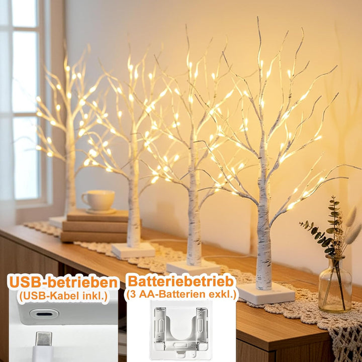 DELICHTER 4er Set Lichterbaum Lichterzweige für Innen 24 Warmweiss LEDs Bäumchen Birken Dekozweige B