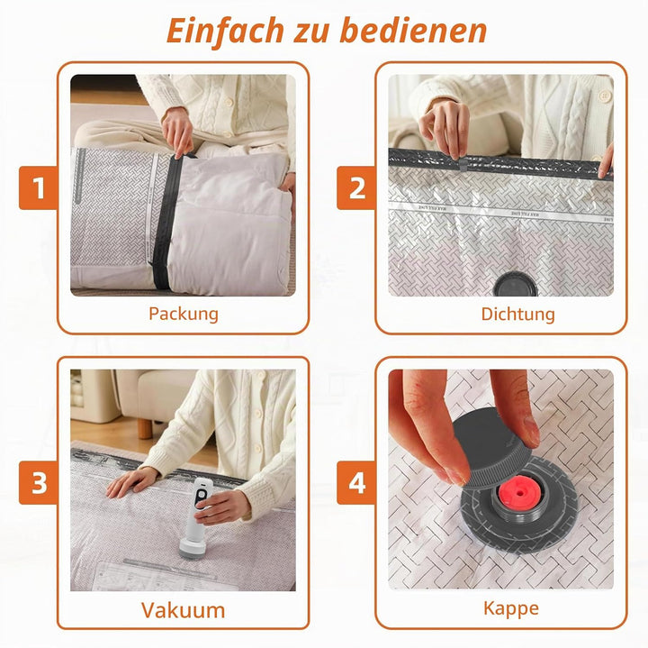 Vakuumbeutel für Kleidung Reise mit Elektrischer Pumpe, 15 Stück Vakuumierbeutel Kleidung in 3 Gröss