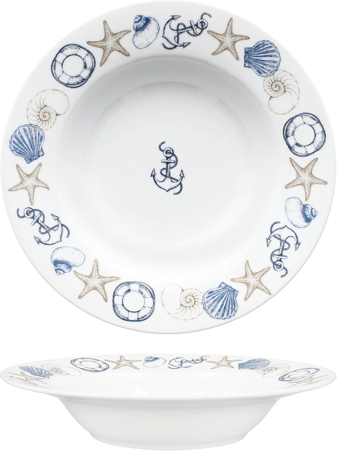 MamboCat Neptun 6er Set Suppenteller I 180ml I Porzellan-Teller mit maritimen Motiven Anker, Muschel