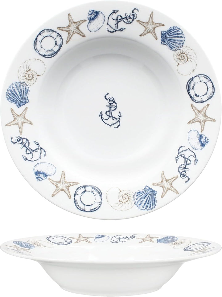 MamboCat Neptun 6er Set Suppenteller I 180ml I Porzellan-Teller mit maritimen Motiven Anker, Muschel