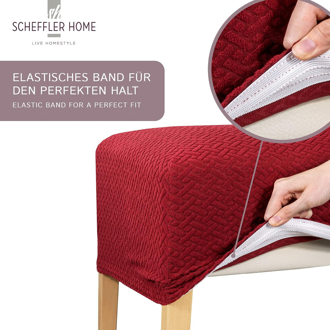 SCHEFFLER-Home Stretch Stuhlbezug Luna/Creme Stuhlbezug 4er Set elastische Stuhlschoner/Sitzbezug Es