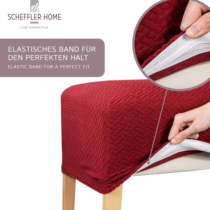 SCHEFFLER-Home Stretch Stuhlbezug Luna/Creme Stuhlbezug 4er Set elastische Stuhlschoner/Sitzbezug Es
