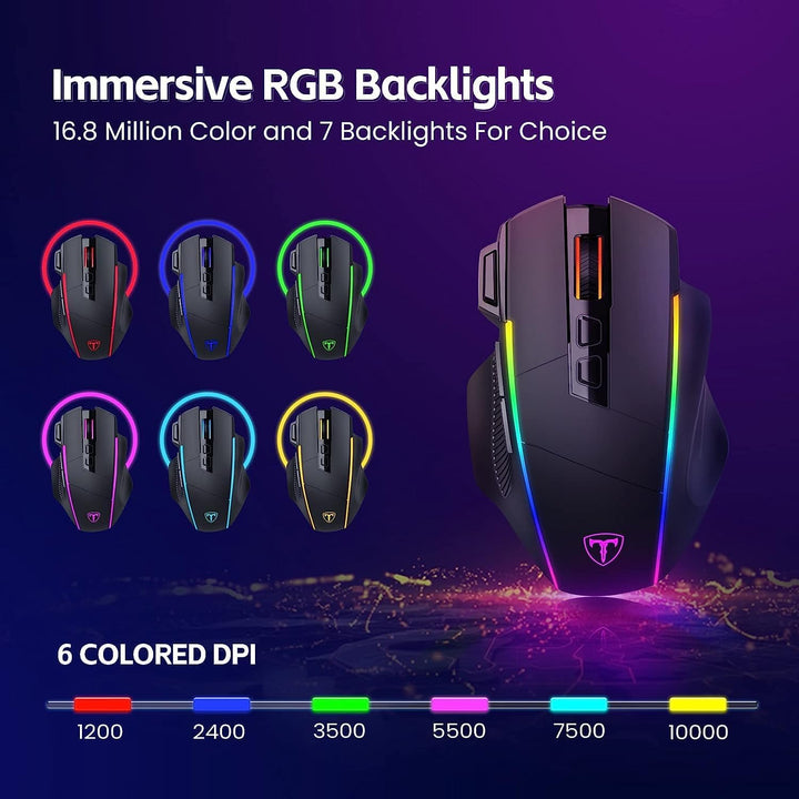 RisoPhy Gaming Maus Kabellose RGB,2.4G/USB-C/Bluetooth Maus mit 8 Programmierbare Tasten/10000DPI/7