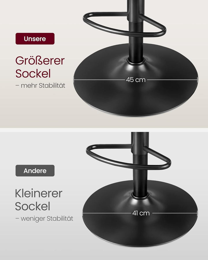 VASAGLE Barhocker 2er Set, Tresenhocker, höhenverstellbare Barstühle mit PU-Bezug, 360°drehbar, Küch