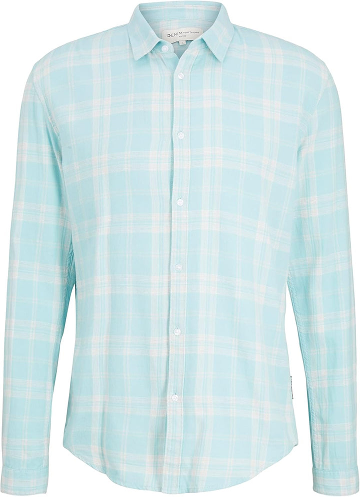 TOM TAILOR Denim Herren Hemd mit Karomuster S 30791 - Light Dusty Blue White Check, S 30791 - Light