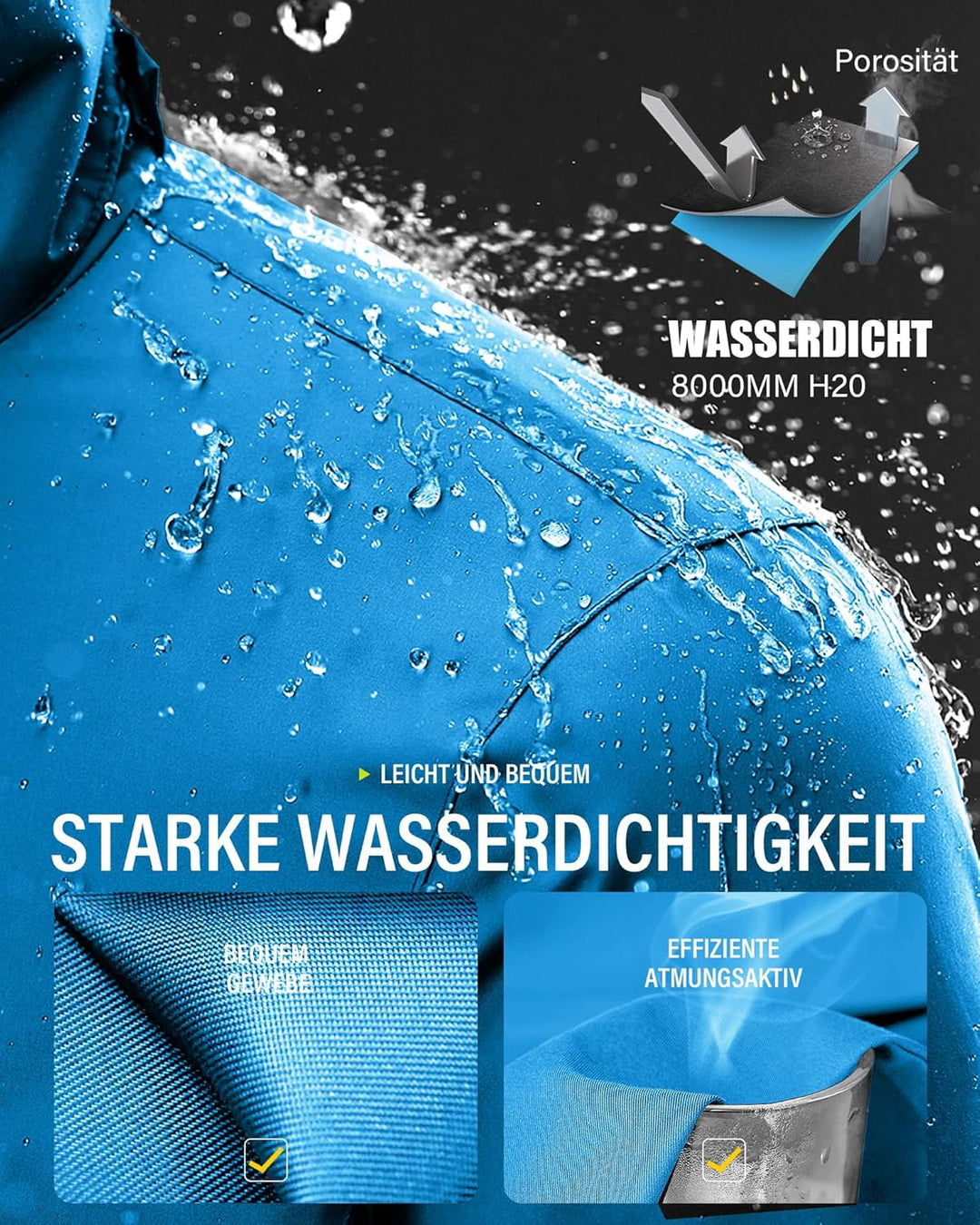 Coutyuyi Herren & Damen Regenanzug Reflektierender 100% Wasserdichter Anzug Outdoor Regenmantel Wind