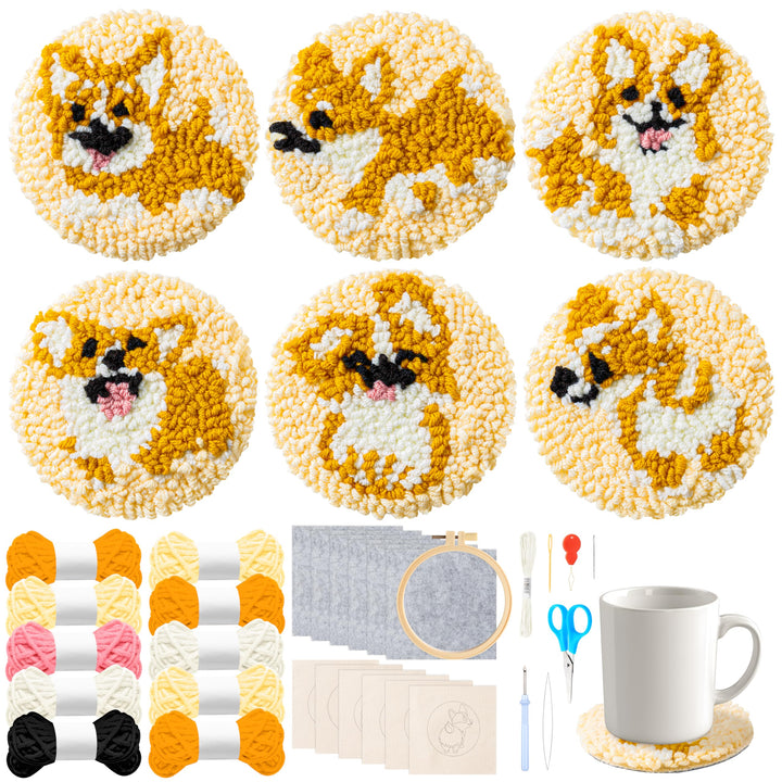 WATINC Punch Needle Untersetzer Kit Corgi DIY Handwerk Stickerei Kit Easy Embroidery für Anfänger Co