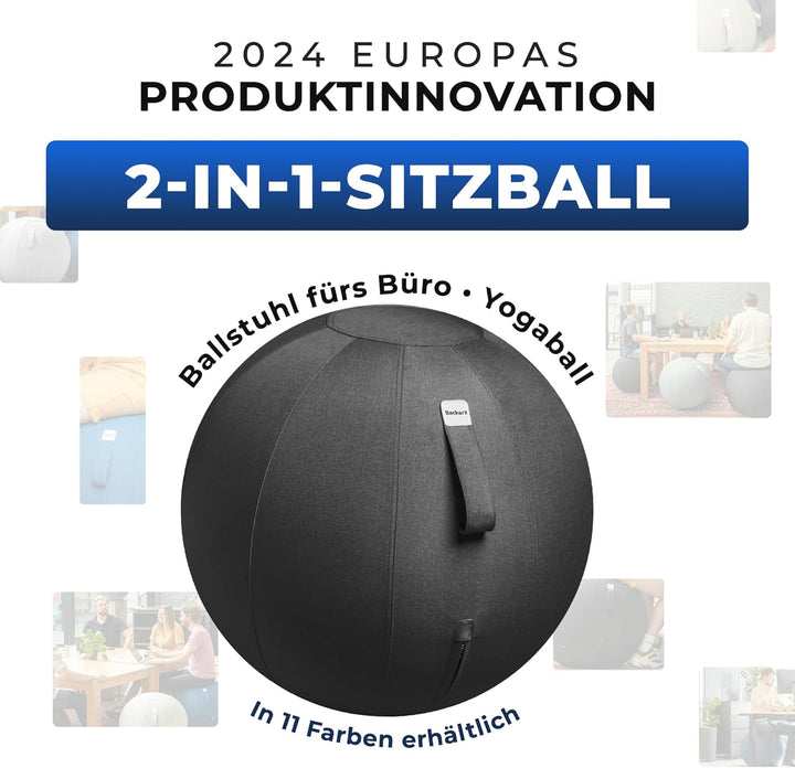 Sitzball Büro Ergonomisch 65 cm, Ergonomische Sitzmöbel für Büro und Heimbüro, Langlebiger Stoff, Gy
