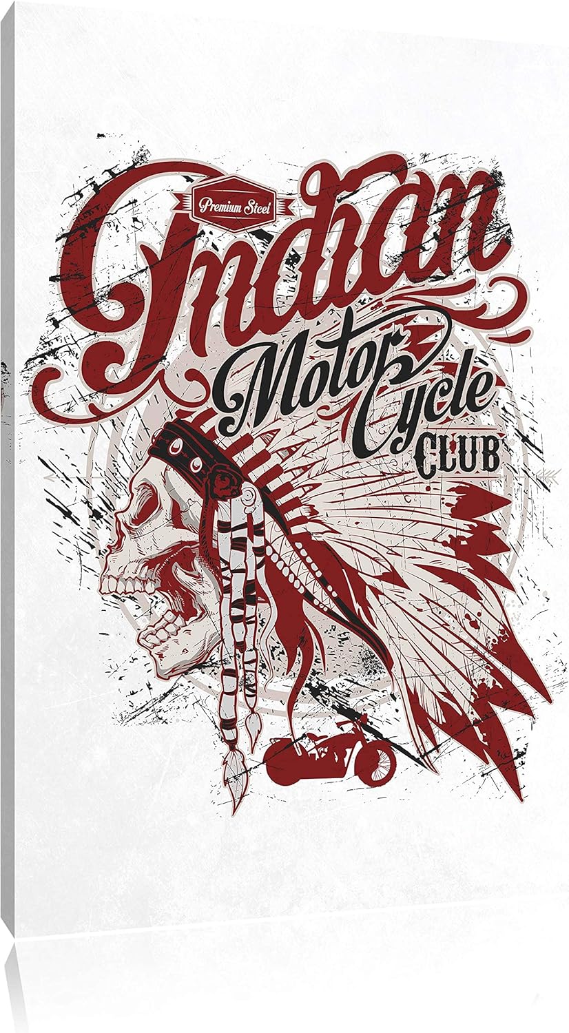 Indian motorcycle-Club white Bild auf Leinwand, XXL riesige Bilder fertig gerahmt mit Keilrahmen, Ku