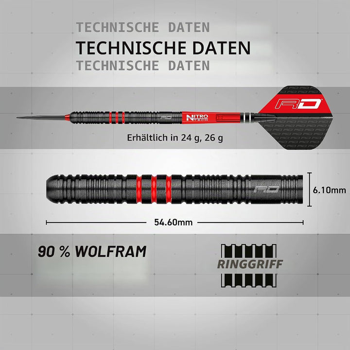 RED DRAGON Milano RS 21g, 22g, 23g, 24g oder 26g Tungsten Darts mit Flights und Schäfte 24.0 Gramm,