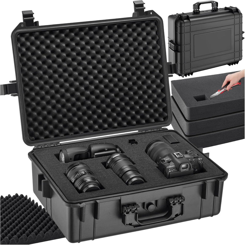 tectake® Kamerakoffer, Universalkoffer, Outdoor Box wasserdicht als Transportkoffer, Hardcase zur La