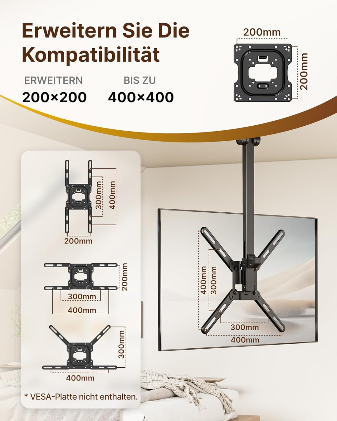 monTEK Stahl VESA Adapter, universelle VESA Adapterplatte für 32-55 Zoll LCD-LED-Fernseher bis zu 30