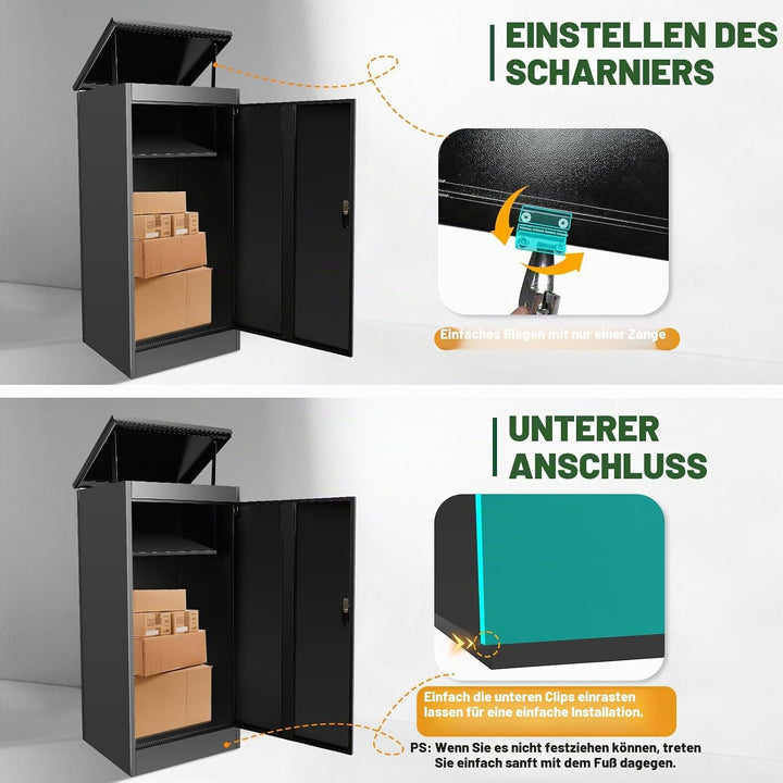 Stahl Briefkasten für Aussen, Paketkasten mit Zahlenschloss, Pulverbeschichteter Briefkasten Paketbo