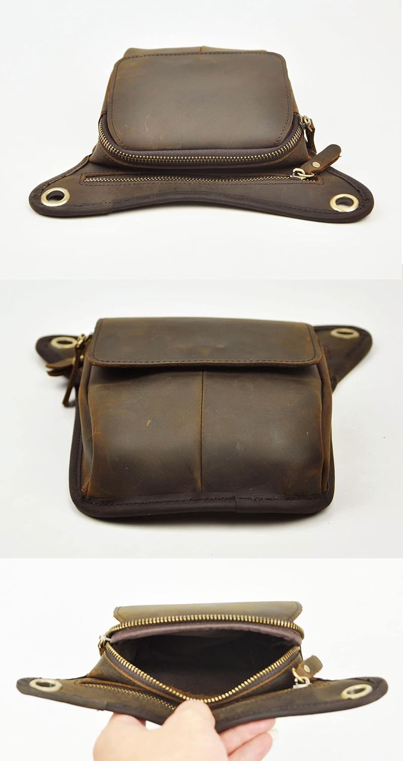 Le'aokuu Herren Echtes Leder Tasche Beinbeutel Beintasche Aussenbeintasche Hüfttasche Drop Leg Thigh