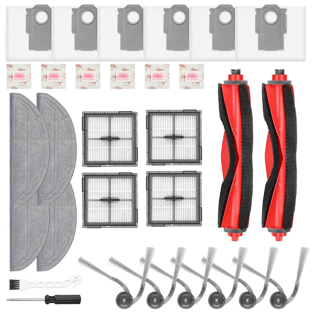 30 Stück Zubehör für Roborock Q10 S5+/Q10 S5/Q10 X5+ Saugroboter | 2 Hauptbürsten,4 Filter,4 Wischpa
