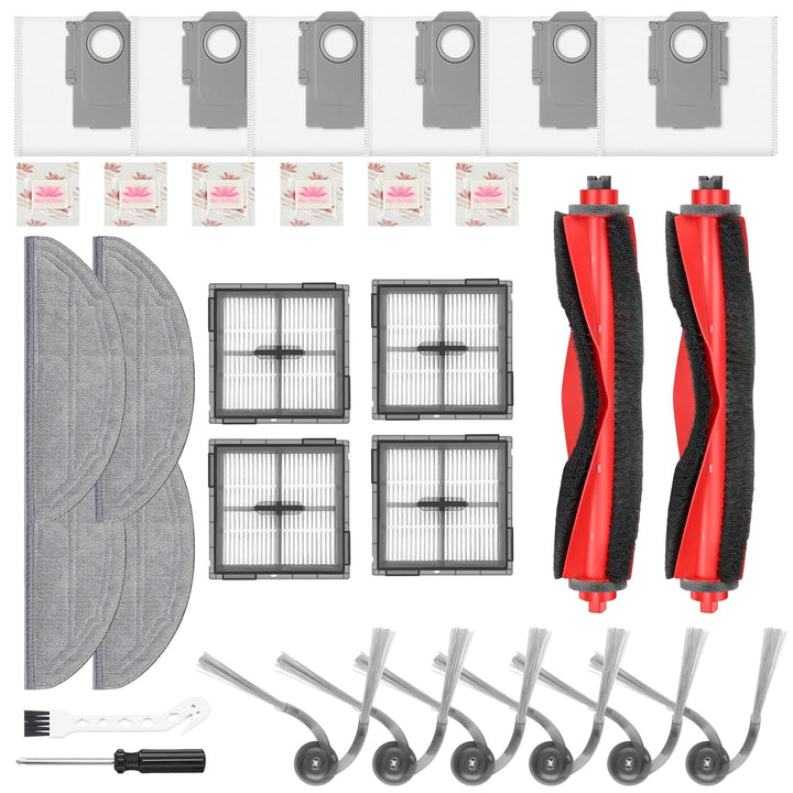 30 Stück Zubehör für Roborock Q10 S5+/Q10 S5/Q10 X5+ Saugroboter | 2 Hauptbürsten,4 Filter,4 Wischpa