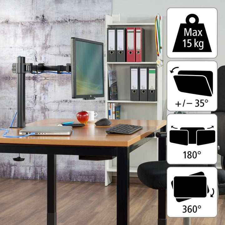 Hama Monitorhalterung für 1 Monitor 13 – 35 Zoll (Monitorhalter höhenverstellbar bis 40 cm, schwenkb