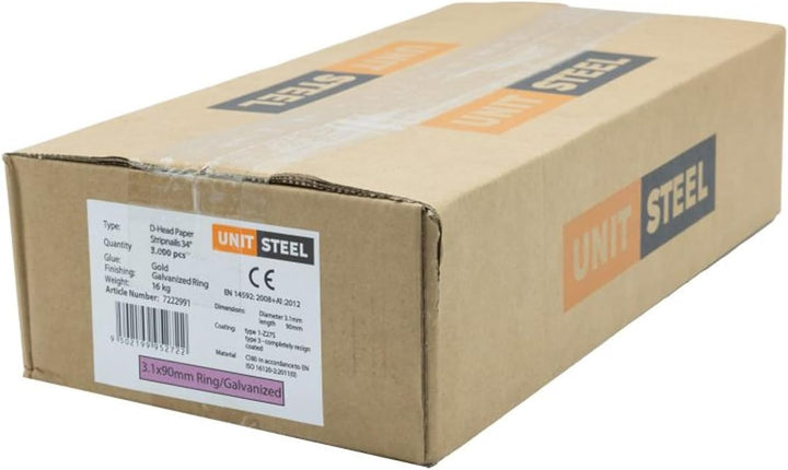 34° Halbkopf-Streifennägel - 3,1x90mm, 3.000 stück, Nägel für Druckluft-Nagler, D-Kopf, Ring/Verzink