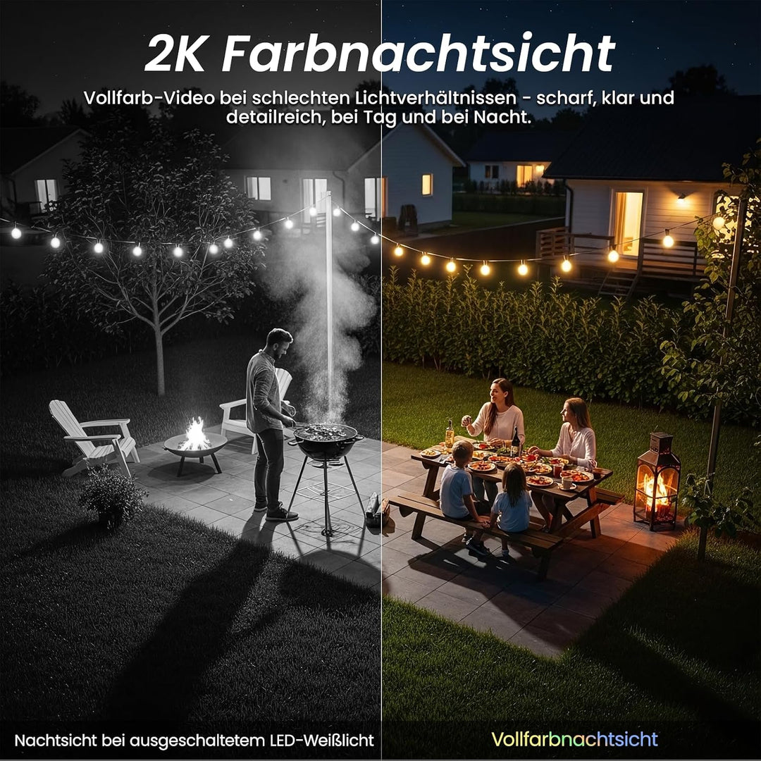 Cinnado Überwachungskamera Aussen Solar Akku - 2K Kabellos Kamera Überwachung Aussen Solar, 2,4 GHz