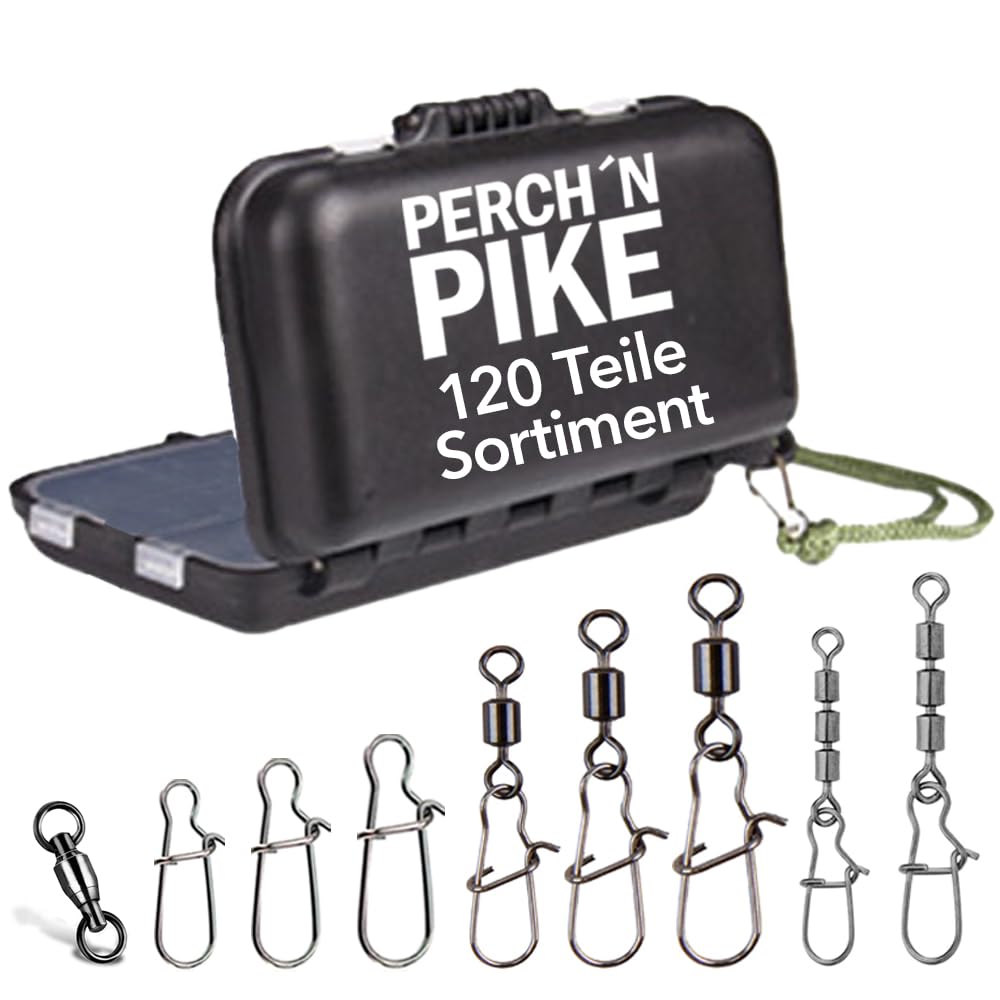 Angelzubehör Box mit Angelwirbel, Dreifachwirbel, Snaps und Kugellagerwirbel, Angelwirbelset zum Spi