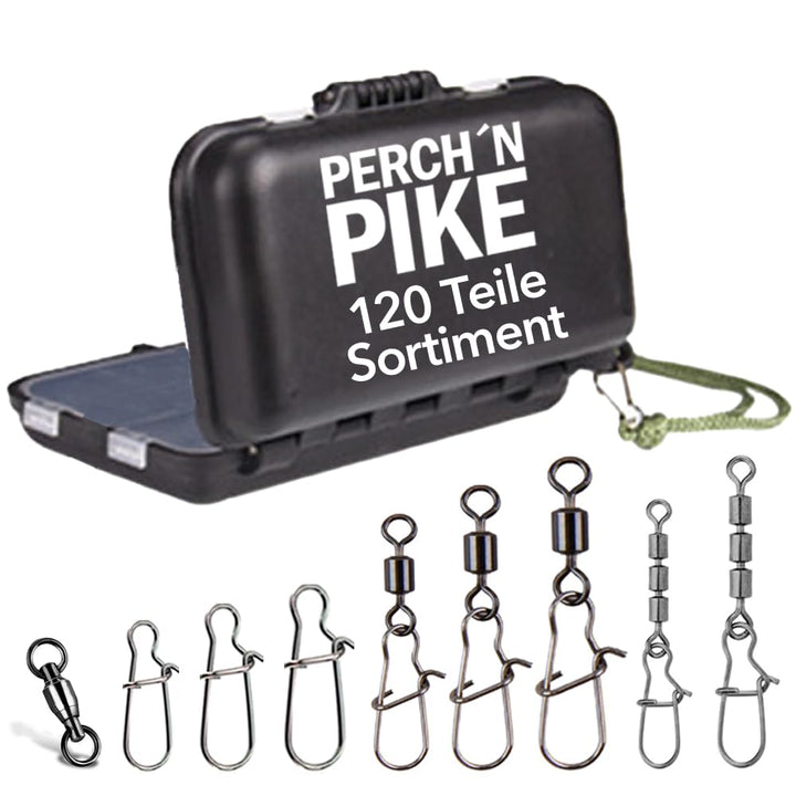 Angelzubehör Box mit Angelwirbel, Dreifachwirbel, Snaps und Kugellagerwirbel, Angelwirbelset zum Spi