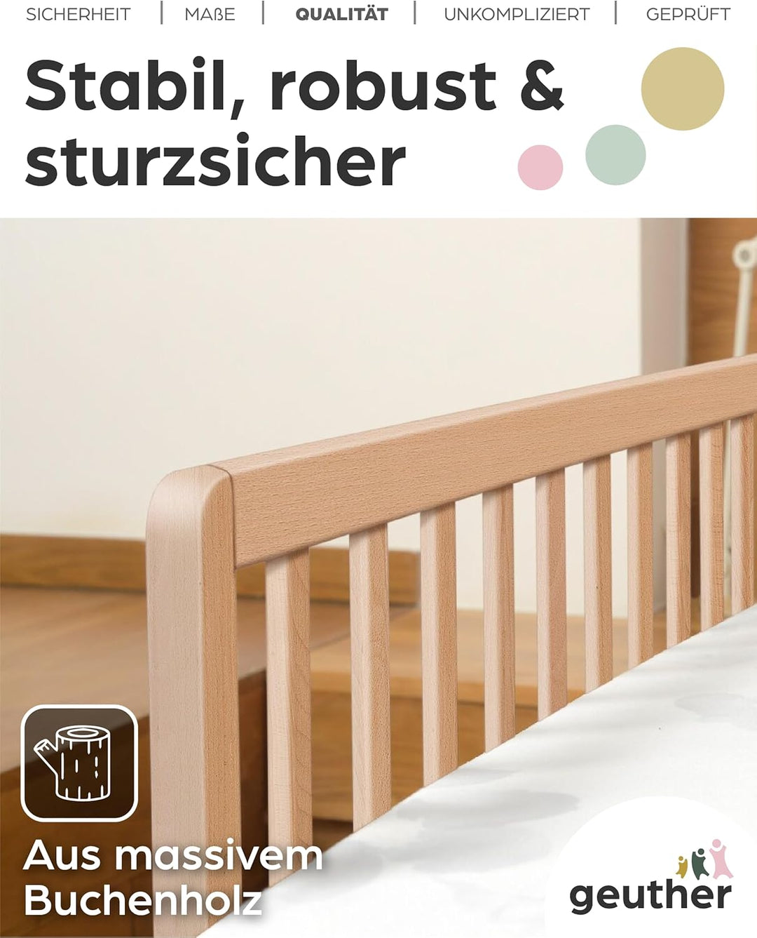 Geuther 2112 Bettschutzgitter in 140 cm Höhe: 38 cm Absturzsicherung Mit stabilen Stäben Schützt vor