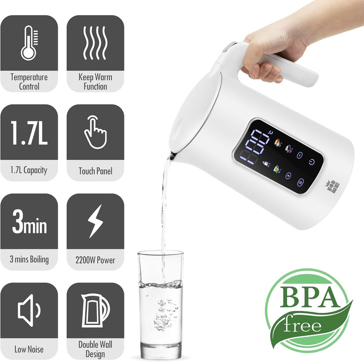 ForMe Edelstahl Wasserkocher 1,7 L mit Temperatureinstellung Temperaturwahl 40-100°C I LED Digitale